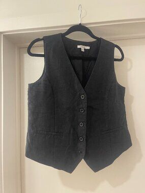 Chico's Black 100% Linen V-Neck Button Vest - Size 0 (Women's 4)